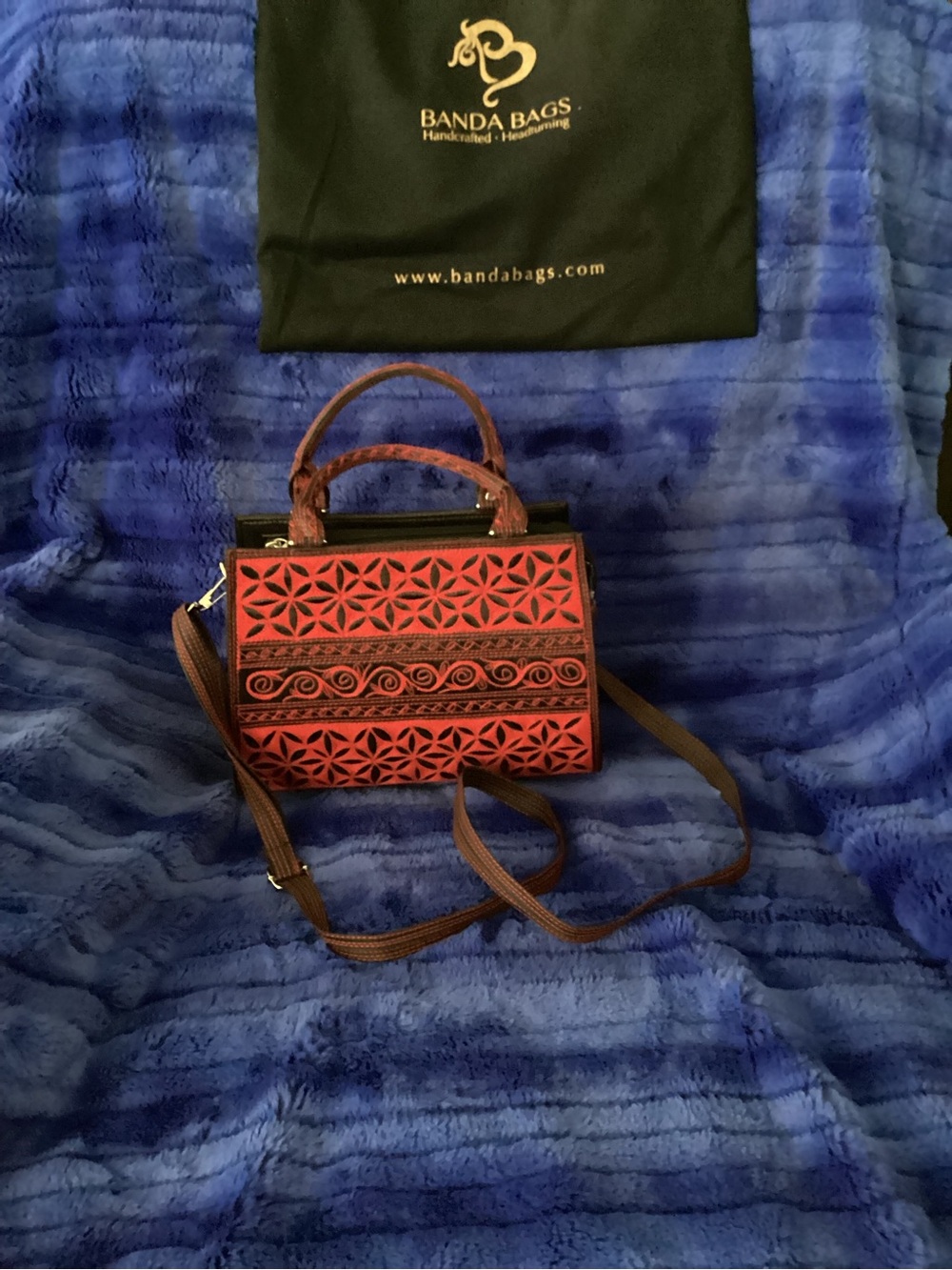 Banda Bags Red Carved Leather Crossbody with Top Handle